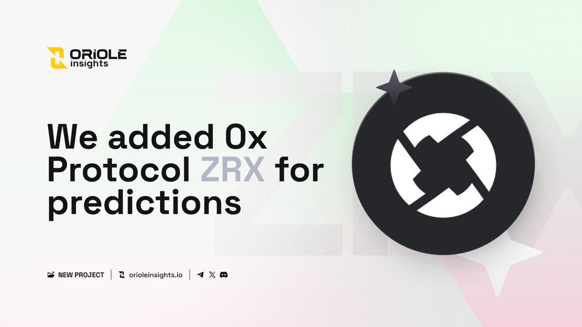 🟡<a href="/0xProject/">0x</a> $ZRX has been listed on <a href="/OrioleInsights/">Oriole Insights</a> for price movement predictions!

Share your insights on the $ZRX price movement. Will the price go up or down?
👉 app.orioleinsights.io/projects/0x-pr…

📜 About 0x Protocol
0x is an infrastructure protocol that allows users to easily trade