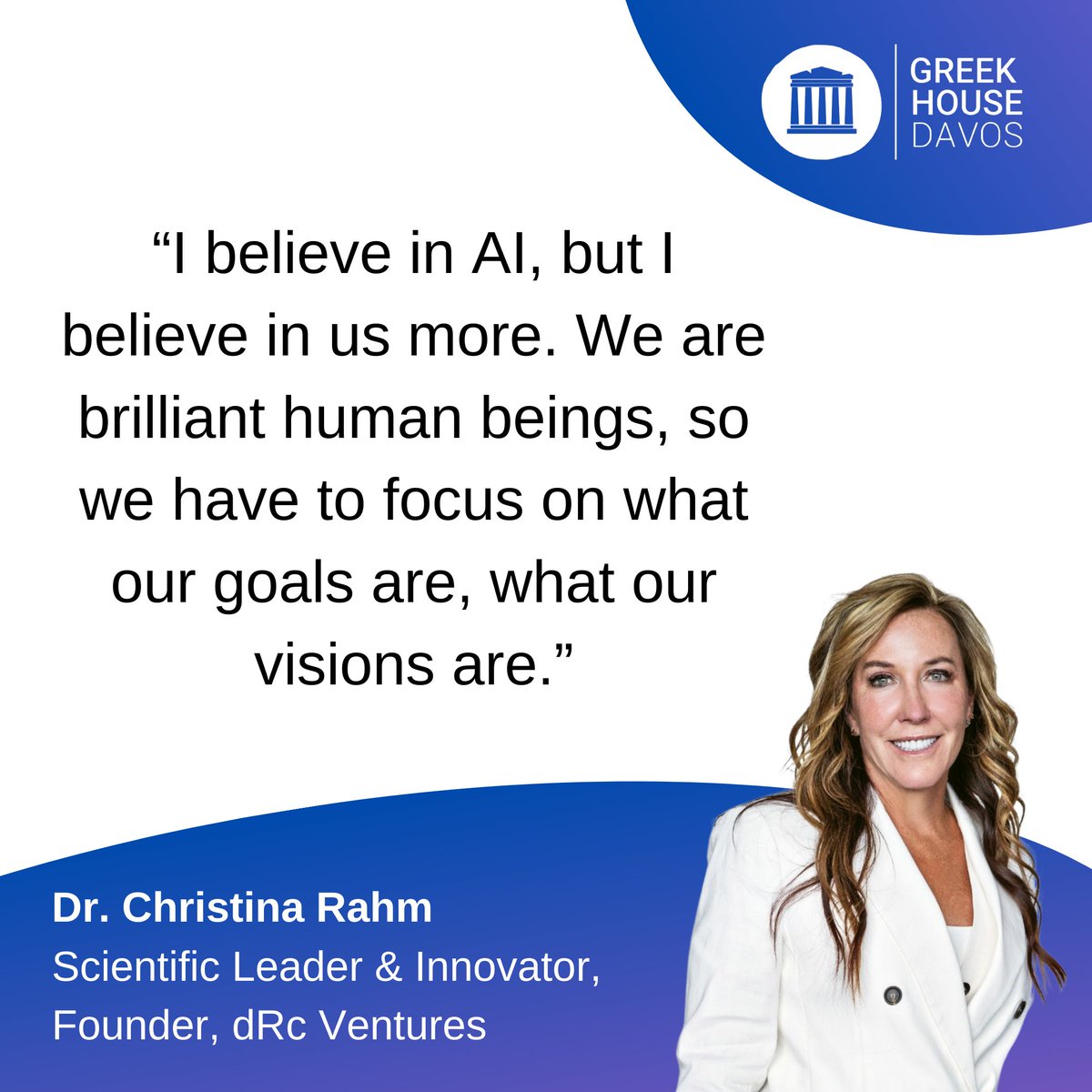 Dr. Christina Rahm, Scientific Leader &amp; Innovator, Founder of dRc Ventures, gave the following insightful statements at the session on "Innovation and Sustainability in Global Business: Opening the chapter of resilient tourism and wellness" at our annual conference in Davos in