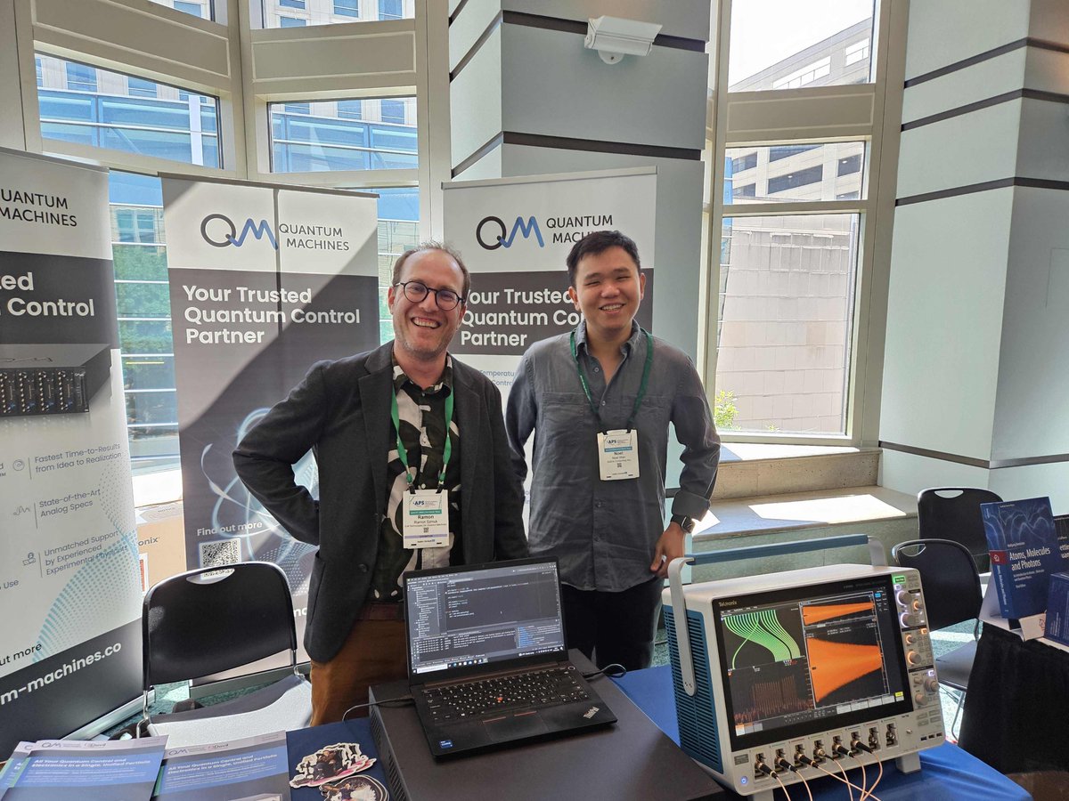 QuantumQM's tweet photo. ๐บ๐ธ The final day of #DAMOP is going down today!
๐ซ Make sure the swing by the QM booth to chat with our team, learn how to enhance your #quantum research using advanced #QuantumControl, and see how the OPX can be used to generate signals on a 6 Series B MSO Oscilloscope https://t.co/y9MZ5tyYey