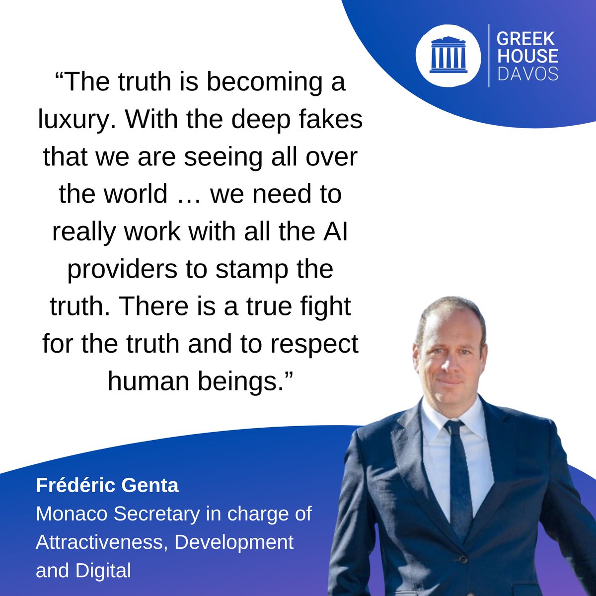 During his keynote speech on "AI in Government: Adapting to change" at our annual conference in Davos in 2024, Frédéric Genta, the Secretary of Monaco in charge of Attractiveness, Development, and Digital, made the following perceptive remarks.

#wef2024 #ghd24 #ai