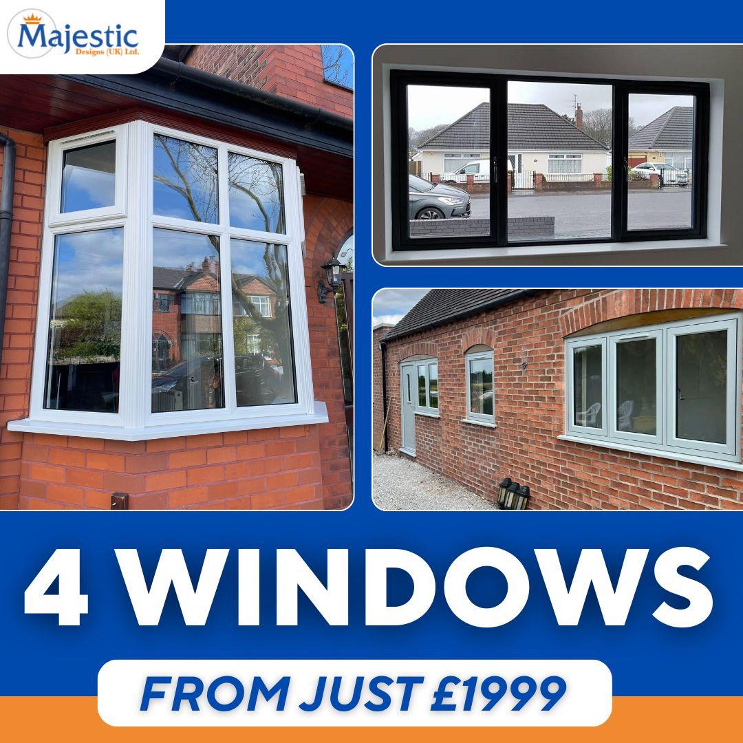Upgrade your home with Majestic Designs! Get 4 windows from just £1999. Transform your space with our top-quality, energy-efficient windows, installed by our expert team. Don't miss out on this incredible offer! 🏠✨ #HomeImprovement #EnergyEfficiency #MajesticDesigns