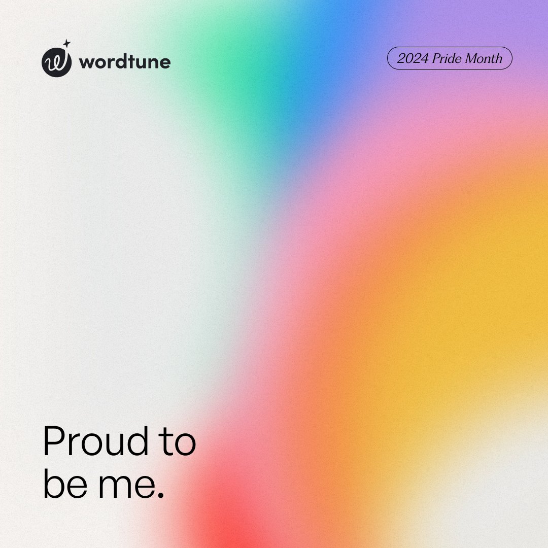 wordtune's tweet photo. Wishing everyone a happy Pride Month from all of us here at Wordtune.
May we all learn to express ourselves openly and truthfully and be no one other than our genuine selves.
Happy Pride.
#pridemonth #pride2024 #lovewins #loveislove #rainbow #prideweekend #pridejoy https://t.co/766MHRAxXj