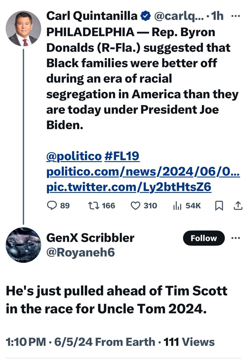 liberalsracists's tweet photo. 📍“He's just pulled ahead of Tim Scott in the race for Uncle Tom 2024.”
.
📍“Tim "Uncle Tom" Scott doing what he does best---bending the knee to the white man.”
.
#Leftistracism https://t.co/Eb8n4awaz0