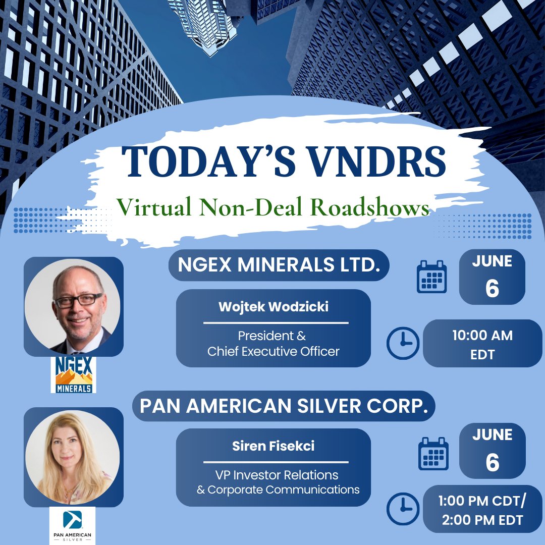 RenmarkMedia's tweet photo. Be in the virtual audience for @ngex_minerals and Pan American Silver Corp.'s Virtual Non-Deal Roadshows! #RenmarkVNDRs
Registration:
NGEX: https://t.co/nNtTsbmFVB
PAAS: https://t.co/PhQIBuLWi5
#NGEX #gold #exploration #PAAS #silver #producer https://t.co/hJAAjktjXr