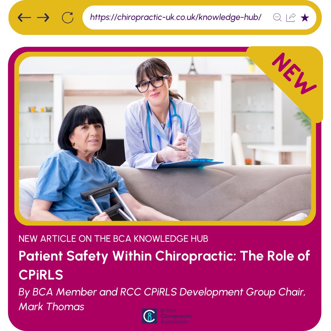 New on the BCA Knowledge Hub 🌟
In this article, BCA Member and <a href="/royalcolchiro/">The Royal College of Chiropractors</a> CPiRLS Development Group Chair, Mark Thomas, <a href="/chiromdt/">Mark Thomas</a>, talks to us about the importance of incident reporting for patient safety and how the system CPiRLS can help with this👇 
chiropractic-uk.co.uk/knowledge-hub/