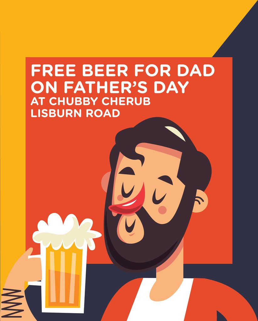 🍺✨ This Father's Day, give Dad a gift he'll really enjoy! Join us at Chubby Cherub Lisburn Road for a family feast, and Dad drinks FREE! Quote "FREE BEER FOR DAD" when you book your table. #FathersDay #ChubbyCherubCheers 🥞🍻