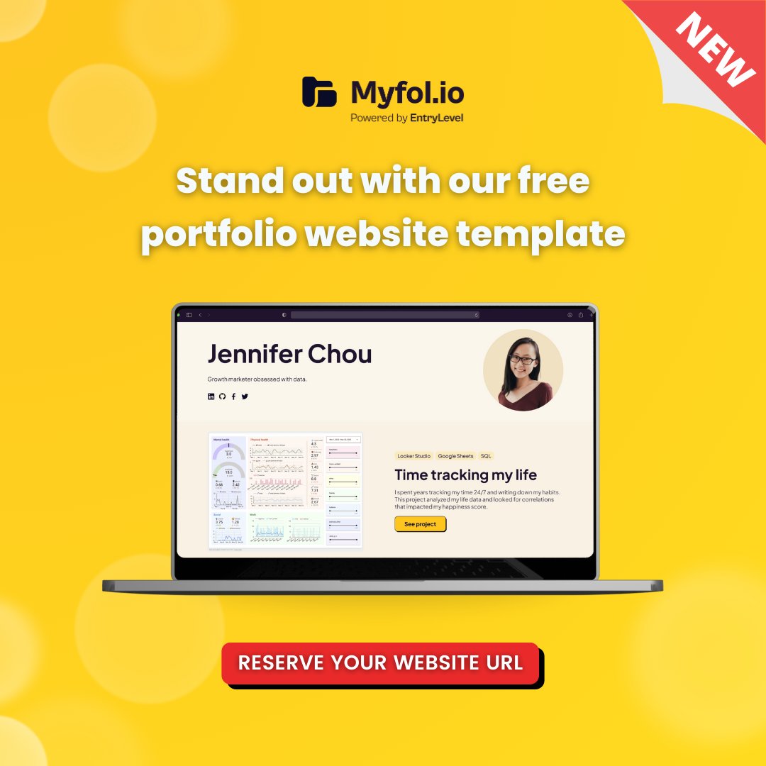 EntryLevelNet's tweet image. Introducing MyFolio — your new professional tool for standing out in the tech job market! Get our FREE template and build a stunning mobile-friendly portfolio website in no time. 🔥
Secure your unique URL before it’s gone! Sign up now: entrylevel.net/myfolio