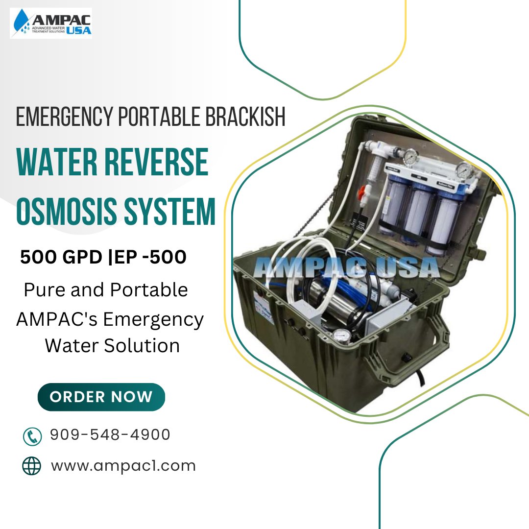 ampacusa's tweet image. Need clean water in a crisis? Discover AMPAC USA&apos;s Emergency Portable Brackish Water Reverse Osmosis System! Reliable, efficient, and designed for tough conditions.
For more information, please visit us at :bit.ly/3jfrGNP
#EmergencyPreparedness #ROSystem #AMPACUSA
