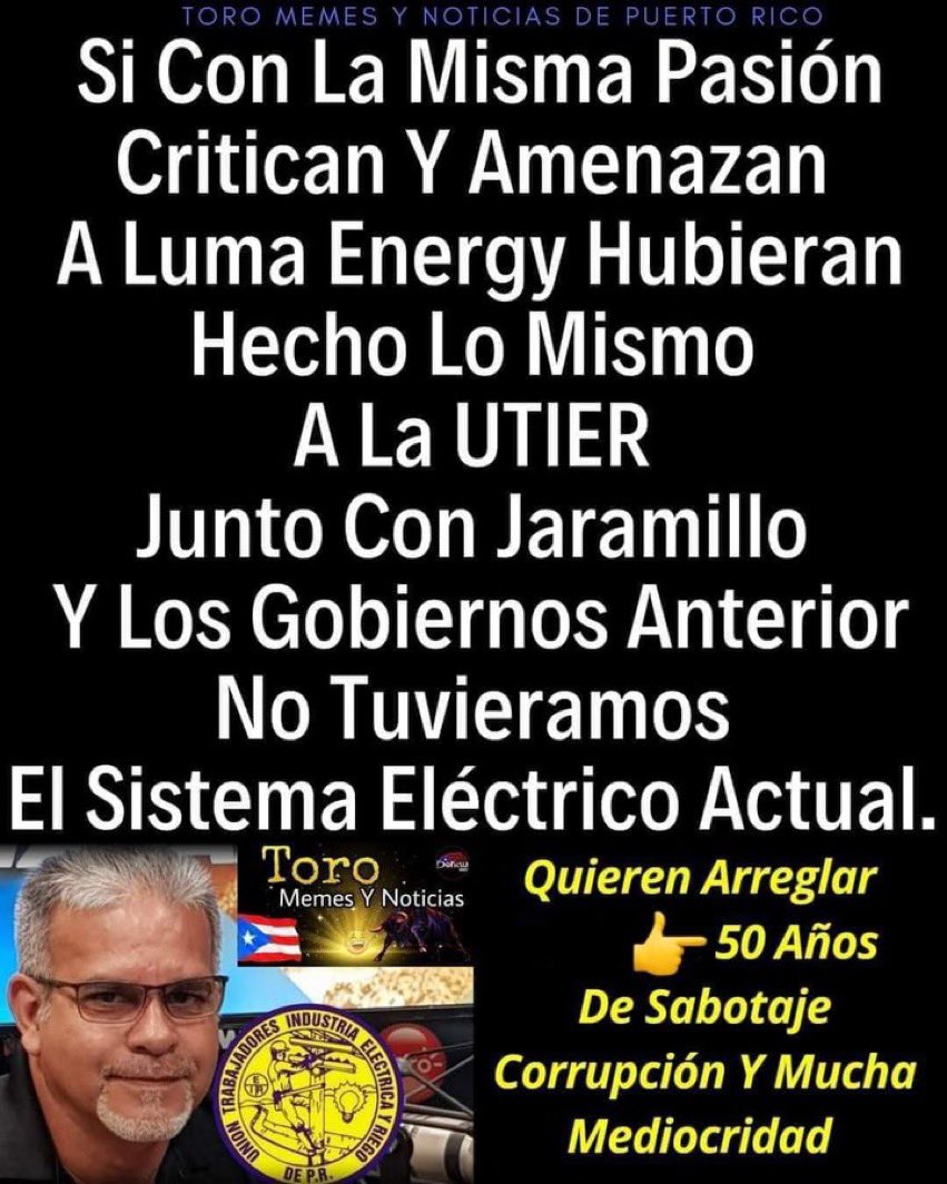 Vl081208's tweet photo. @riverasaniel @lumaenergypr @NoticentroWAPA Prohibido olvidar!! Porque nunca fiscalizaron a la AEE y la UTIER y se tumbaron tanto dinero. Y nos dejaron con un sistema eléctrico precario. Ah , pero queremos que Luma lo arregle para mañana! Hay que aceptar que este quien esté no van a parar los apagones. https://t.co/XN70OjI5zv