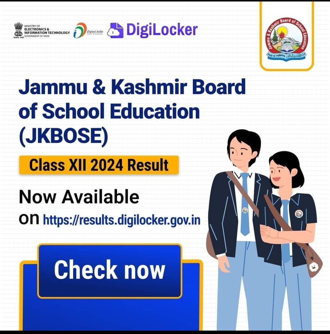Office of J&K Board of School Education(JKBoSE) (@office_jkbose) on Twitter photo Good news for students of Jammu & Kashmir Board of School Education (JKBOSE) Class XII 2024! Your results are now available on your DigiLocker Result Page. Check now at results.digilocker.gov.in
<a href="/OfficeOfLGJandK/">Office of LG J&K</a> <a href="/PMOIndia/">PMO India</a> <a href="/diprjk/">Information & PR, J&K</a> @pari Good news for students of Jammu & Kashmir Board of School Education (JKBOSE) Class XII 2024! Your results are now available on your DigiLocker Result Page. Check now at results.digilocker.gov.in
<a href="/OfficeOfLGJandK/">Office of LG J&K</a> <a href="/PMOIndia/">PMO India</a> <a href="/diprjk/">Information & PR, J&K</a> @pari