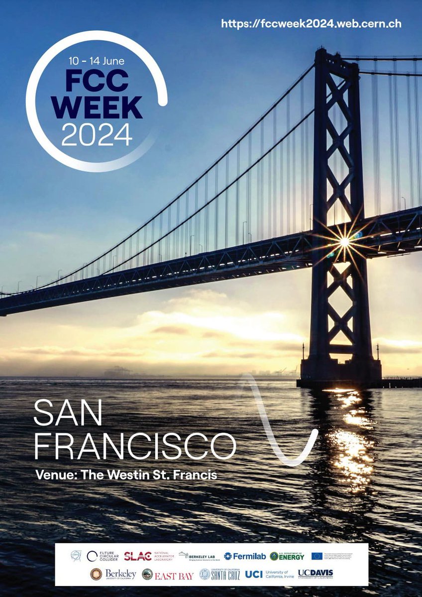 🔔Monday, June 10 marks the start of FCC WEEK 2024 in San Francisco!🇺🇸
A unique opportunity to follow the progress of the FCC feasibility studies. 

Stay connected !📲
linktr.ee/FCC_study
🔗More information here : fccweek2024.web.cern.ch/index.html