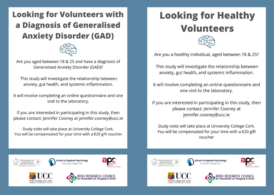 Jenny Cooney-Quane (@jennylcooney) on Twitter photo The School of Applied Psychology UCC <a href="/AppPsychUCC/">Applied Psychology UCC</a> & APC Microbiome Ireland <a href="/Pharmabiotic/">APC Microbiome Ireland</a> are looking for young adults aged 18-25 to participate in a study researching the relationship between anxiety, the gut microbiome and immune system. If interested 📧 jennifer.cooney@ucc.ie The School of Applied Psychology UCC <a href="/AppPsychUCC/">Applied Psychology UCC</a> & APC Microbiome Ireland <a href="/Pharmabiotic/">APC Microbiome Ireland</a> are looking for young adults aged 18-25 to participate in a study researching the relationship between anxiety, the gut microbiome and immune system. If interested 📧 jennifer.cooney@ucc.ie