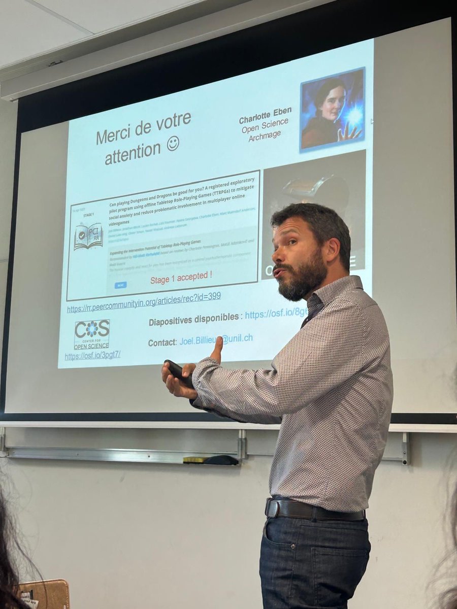 Joël Billieux (@joelbillieux) on Twitter photo <a href="/PCI_RegReports/">PCI Registered Reports (@pcirr@spore.social)</a> Style !
Proudly presenting my first RR at PCI-RR during #GREPACO2024 in Toulouse
Its about #TTRPG as potential therapeutical tools
@OpenScienceUNIL <a href="/OSFramework/">Center for Open Science</a> <a href="/PCI_RegReports/">PCI Registered Reports (@pcirr@spore.social)</a> Style !
Proudly presenting my first RR at PCI-RR during #GREPACO2024 in Toulouse
Its about #TTRPG as potential therapeutical tools
@OpenScienceUNIL <a href="/OSFramework/">Center for Open Science</a>
