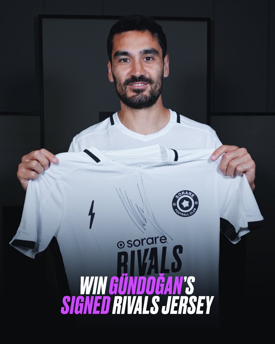 The first prize of his Rivals League is already here. 👕

To enter for a chance to win <a href="/IlkayGuendogan/">Ilkay Gündogan</a>’s 𝒔𝒊𝒈𝒏𝒆𝒅 𝒋𝒆𝒓𝒔𝒆𝒚:

1️⃣ - Follow <a href="/Sorare/">Sorare</a>
2️⃣ - RT this post
3️⃣ - Tag 2 friends - who should get ready for the European Championship on Sorare

Good luck! 👀