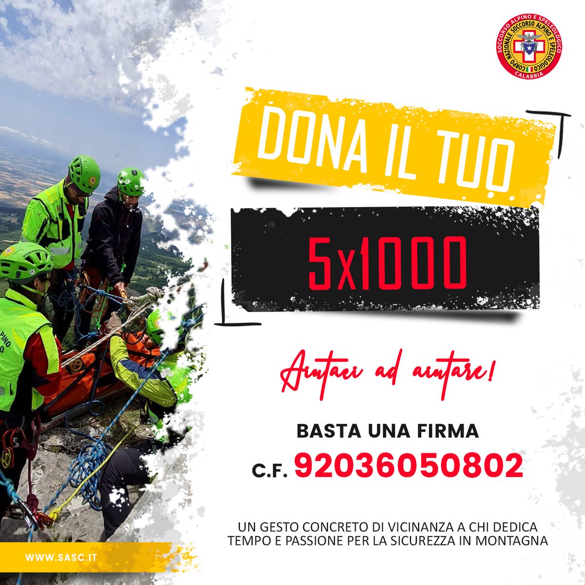 cnsas_Calabria's tweet photo. SCEGLI TU A CHI DESTINARE IL 5×1000: 
SOSTIENI IL SOCCORSO ALPINO E SPELEOLOGICO CALABRIA!
Con una semplice firma puoi fare la differenza!
...Sulla tua dichiarazione dei redditi ricorda il codice fiscale 92036050802

GRAZIE ❤
Scopri come donare sul sito https://t.co/lyls4u36HT https://t.co/g3RfZYIITM