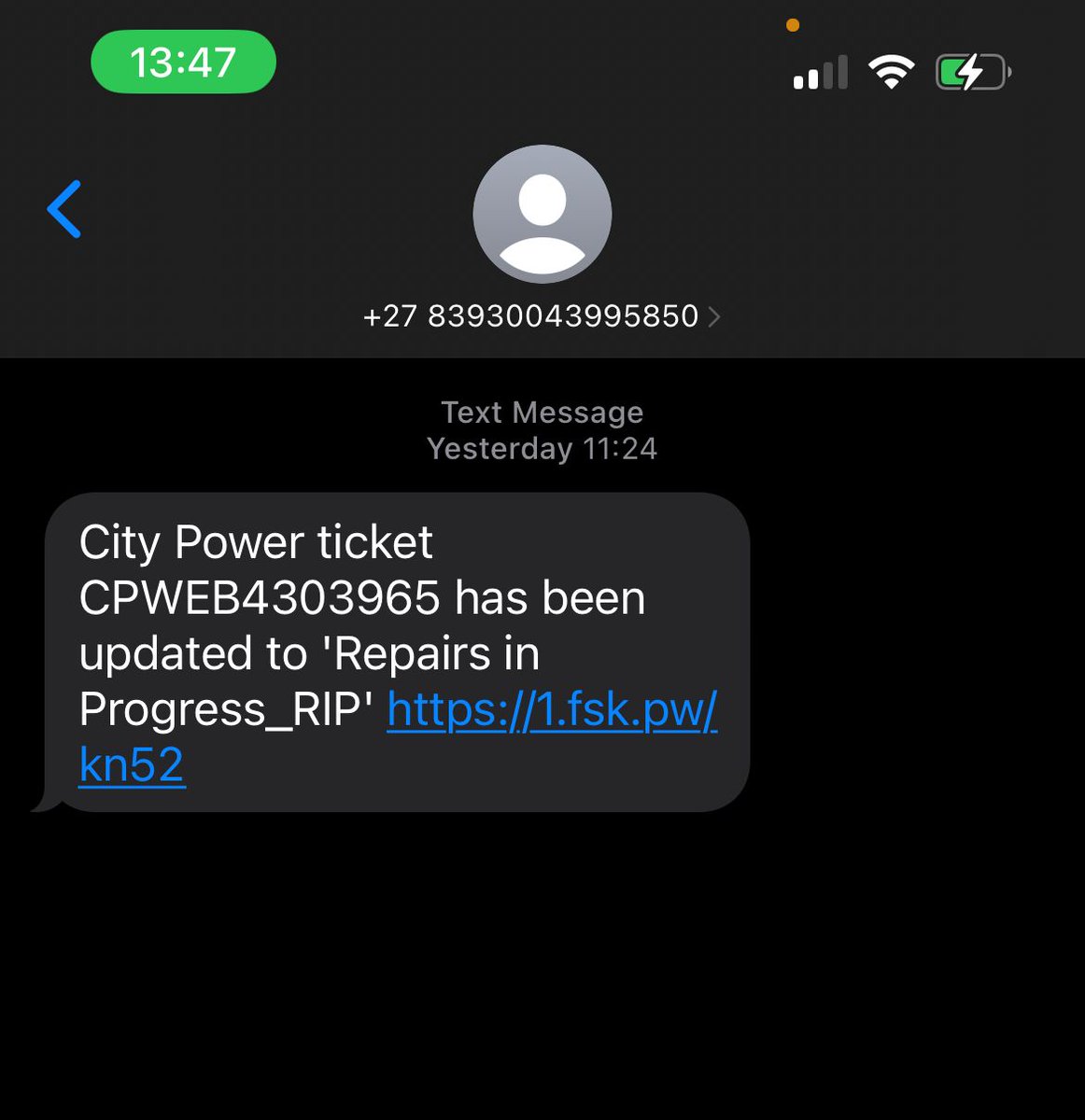 Mishka_sa's tweet photo. @CityPowerJhb logged multiple times, problem still persists and you keep closing the ticket, no power since Saturday! Pls assist https://t.co/AyYeuRU6bk