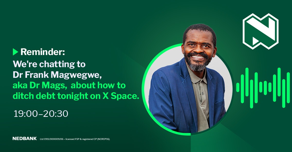 _Thembalihle_'s tweet photo. My friend @Nedbank will be having a #NedbankXSpace tonight at 19h00- 20h00. The chat is all about financial health and how to ditch debt drama. The aim is to help us young people learn to manage our money, and the importance of investing. 
@Thabangkmazi will be our co-host. #Ad https://t.co/1eizJuKFo6