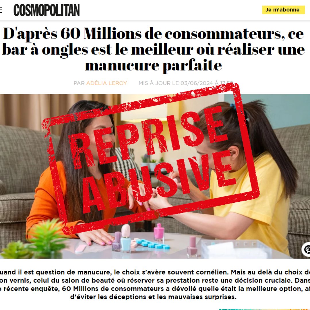 Attention, ce titre est inexact : nous n'avons pas évalué la qualité de la manucure, d'autant que dans les bars à ongles que nous avons testés, les prothésistes n'ont pas systématiquement suivi la formation les autorisant à réaliser des manucures. <a href="/Cosmopolitan_fr/">Cosmopolitan France</a>
