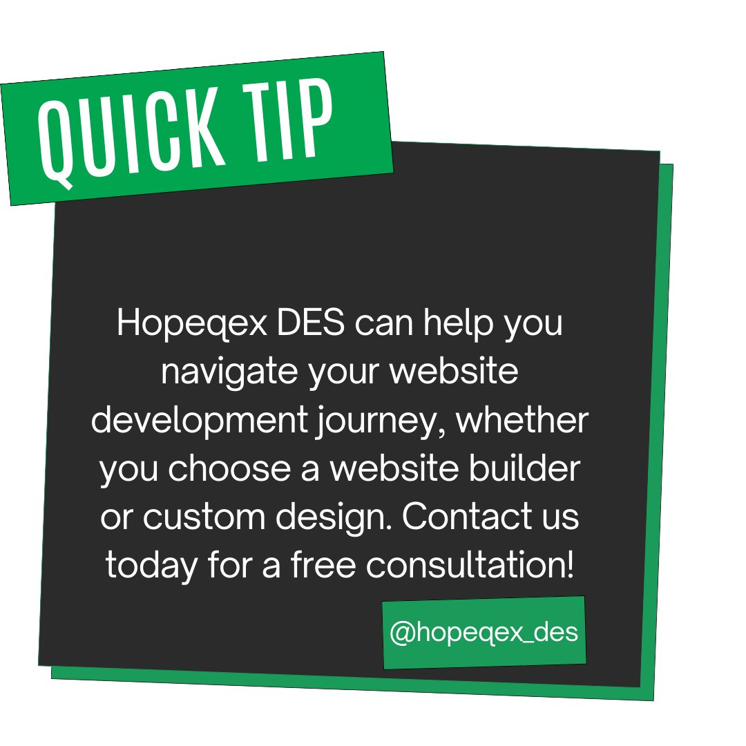 hopeqex's tweet image. Website Builder vs. Custom Design: What's Right for You?
Choosing the right platform for your startup's website is a critical decision.
#webbuilder #websitedesign #websitesolution #customwebsite #hopeqexdes #websitelaunch #seo #ecommerce