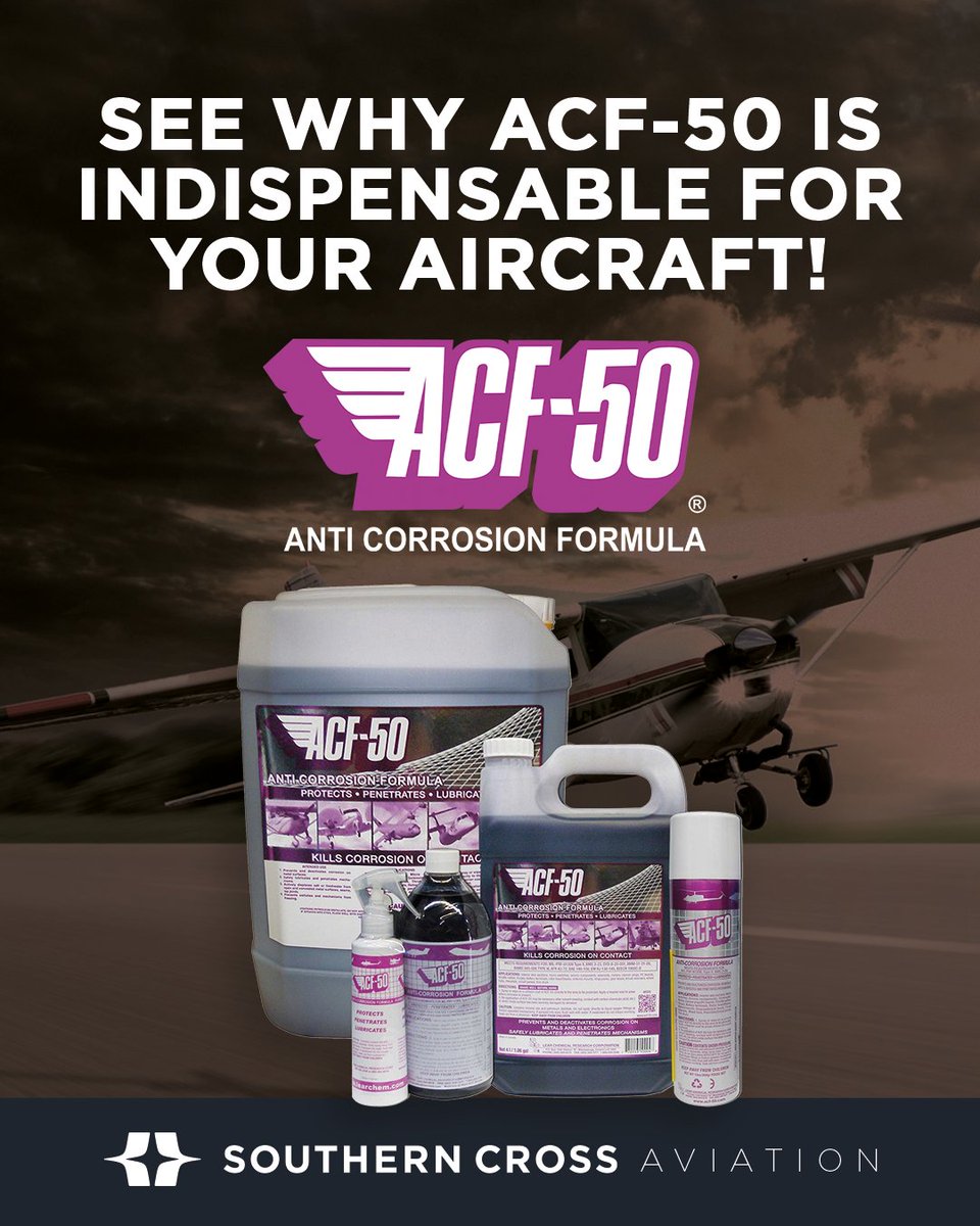 SCrossAviation's tweet photo. Learn why ACF-50, an industry leading anti-corrosion lubricant, should be a part of your maintenance arsenal. 🛩️💜

Visit our webstore at https://t.co/ramwPqyxtF and gear up with the best in the market!

#ACF50 #LearChemical #AntiCorrosion #AircraftCare #SouthernCrossAviation https://t.co/5WDVMcjPtM