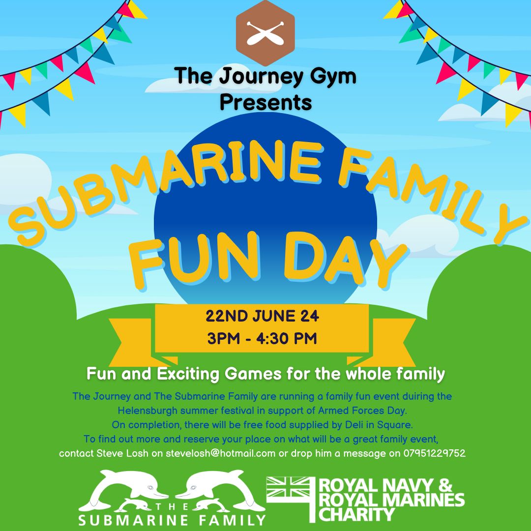 @thesubmarinefamily  in conjunction with <a href="/thejourneyfit/">The Journey Fitness</a> invite all local families to their Family Fun Day on Saturday 22nd June, 3-4.30pm
Please use the contact details on the flyer attached to reserve your space at this fantastic event!
 #ArmedForcesDay #Armedforcesday2024