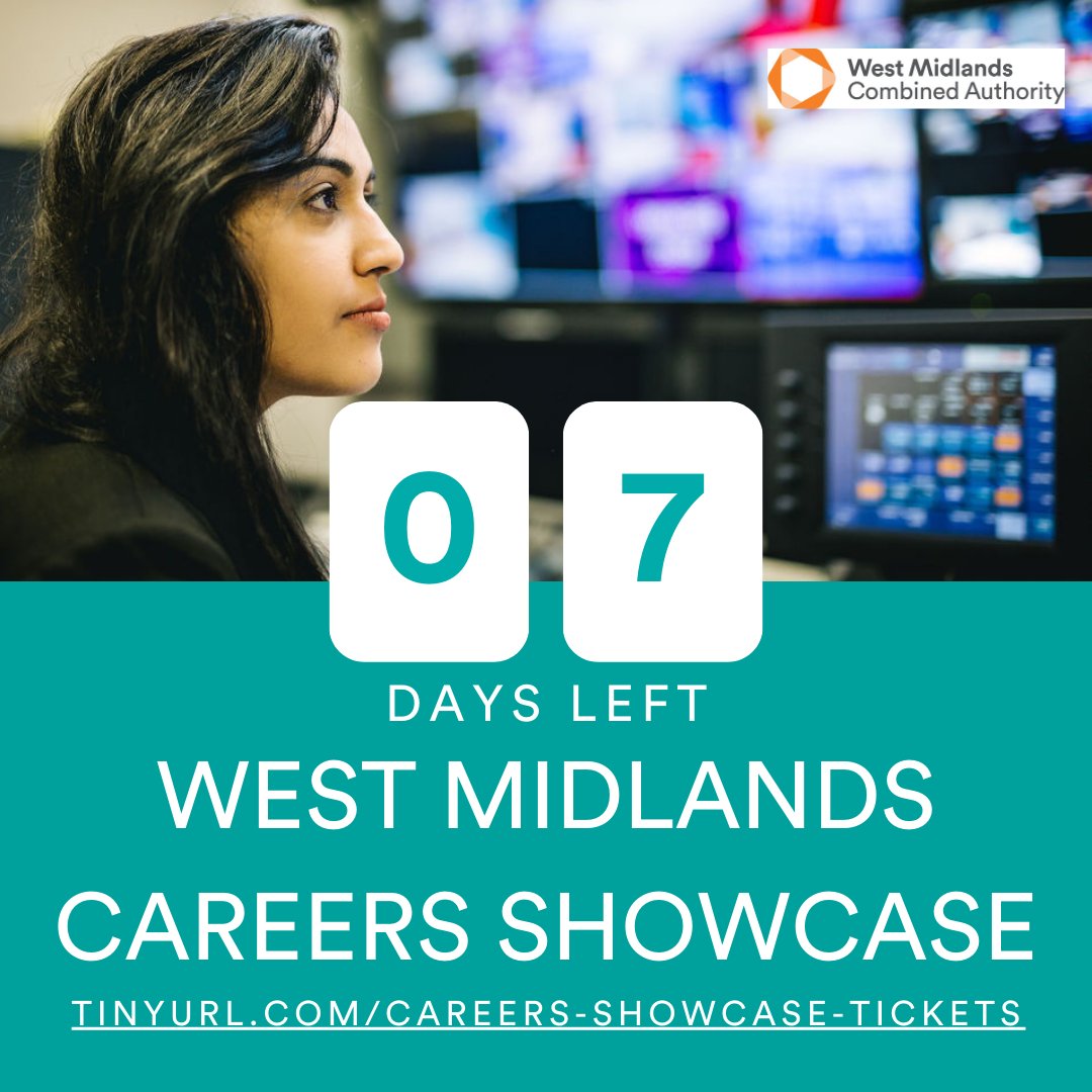 The countdown is on!📅

Join us in 7 days at the West Midlands Careers Showcase.

Secure your spot today and kickstart your creative career journey!🥳

🔗 tinyurl.com/Careers-Showca…

#WMCAShowcase