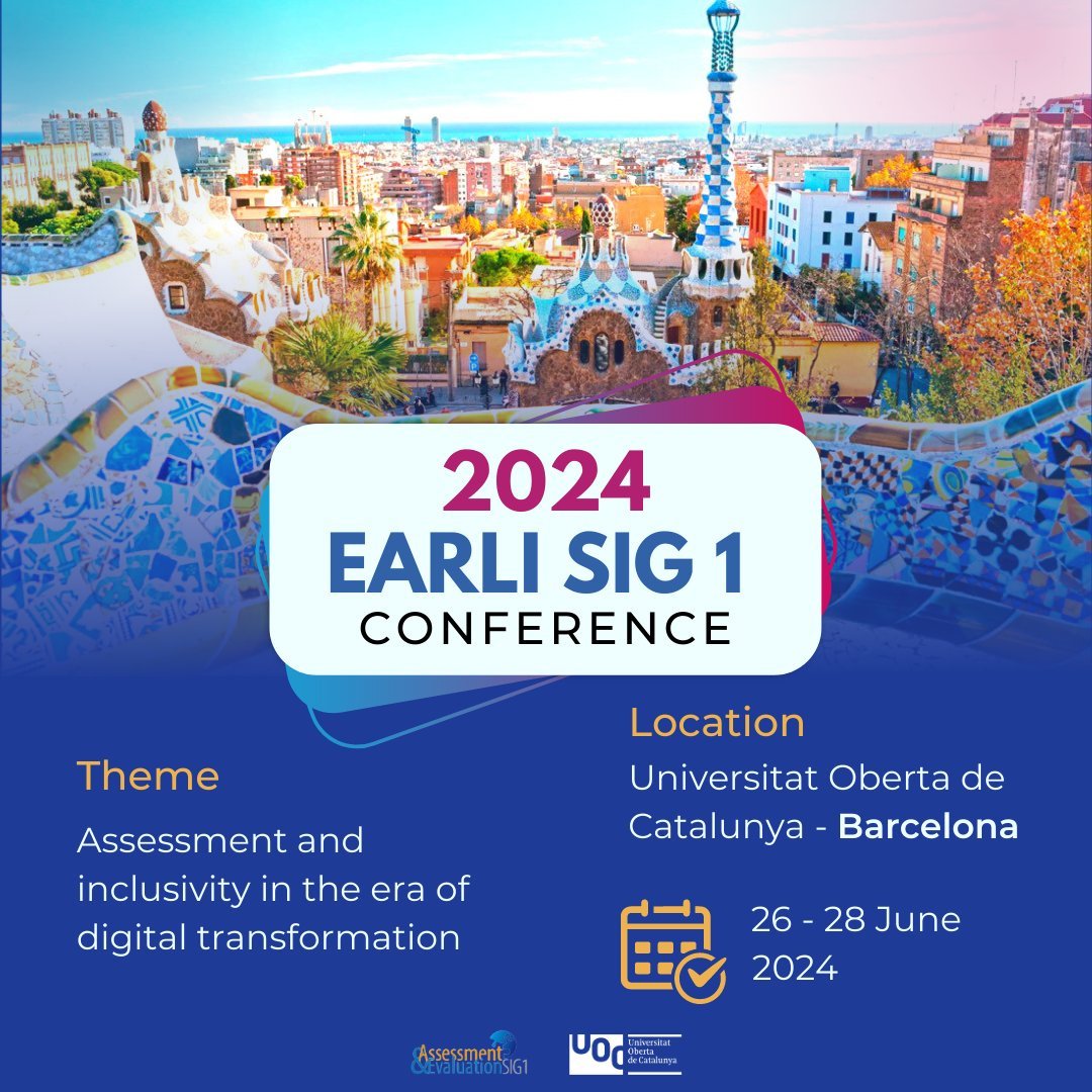 📣 The UOC is hosting the #SIG1Conference 2024 ‘Assessment and Inclusivity in the Era of Digital Transformation’ organised by @UOCpsicoedu and @EarliSig1.

📆 26-28/06

ℹ️ More info: dozz.es/st6t7
✍ Sign up: dozz.es/7jigu