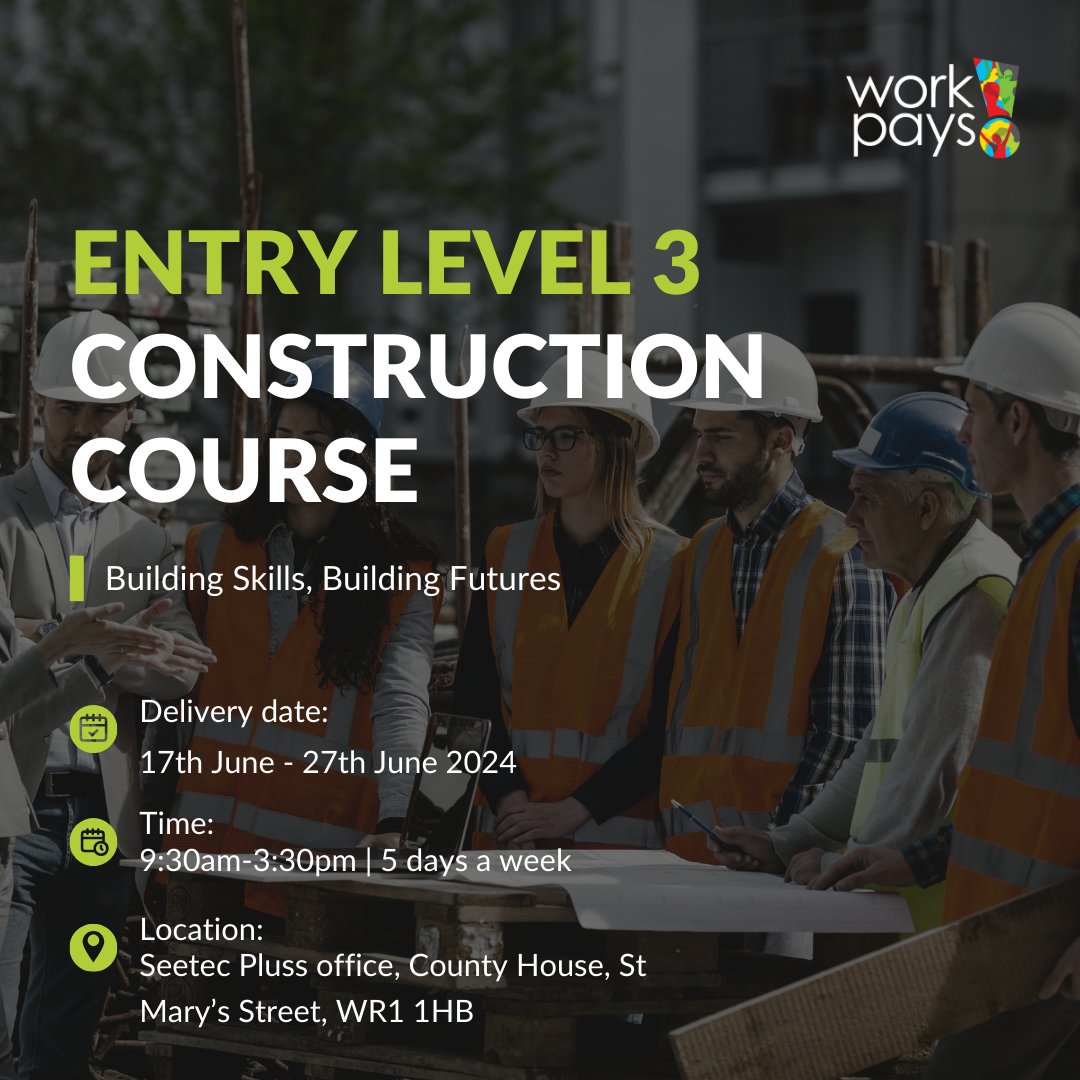 workpays's tweet image. Looking to kickstart a career in construction? 🏗️

Join our Entry Level 3 Construction Course and build the skills you need for a successful future in the industry!

For more details contact Sandra on:
📞 07341 864 068
📧 sandra.lyon@workpays.co.uk

#ConstructionCourse #Workpays