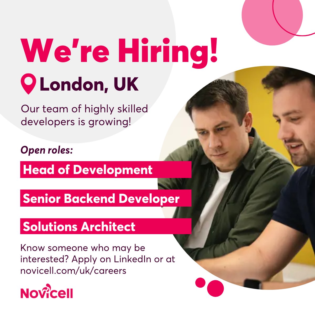 NovicellUK's tweet photo. 📣We're hiring! Novicell’s motto is ‘Flink &amp; Flittig’ which is Danish for ‘Kind &amp; Diligent’. This means that we treat each other with respect and kindness while also providing great service to our clients. Know anyone that may be interested? https://t.co/G53P6lUYjV https://t.co/NN90XUxqBI