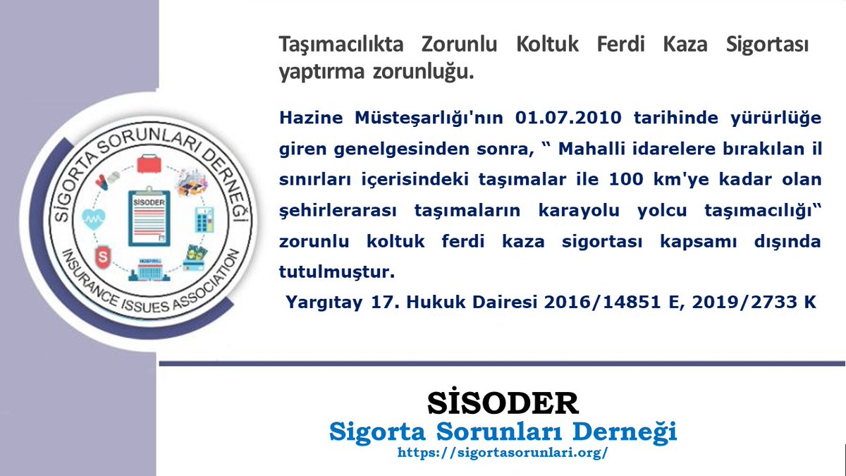 Taşımacılıkta Zorunlu Koltuk Sigortası Zorunluluğu Taşımacılıkta Zorunlu Koltuk Ferdi Kaza Sigortası yaptırma zorunluğu kapsamına ilişkin Yargıtay 17. Hukuk Dairesi 2016/14851 E, 2019/2733 K sayılı içtihadına bu linkten ulaşabilirsiniz sigortasorunlari.org/tasimacilikta-… @sigortasorunu…