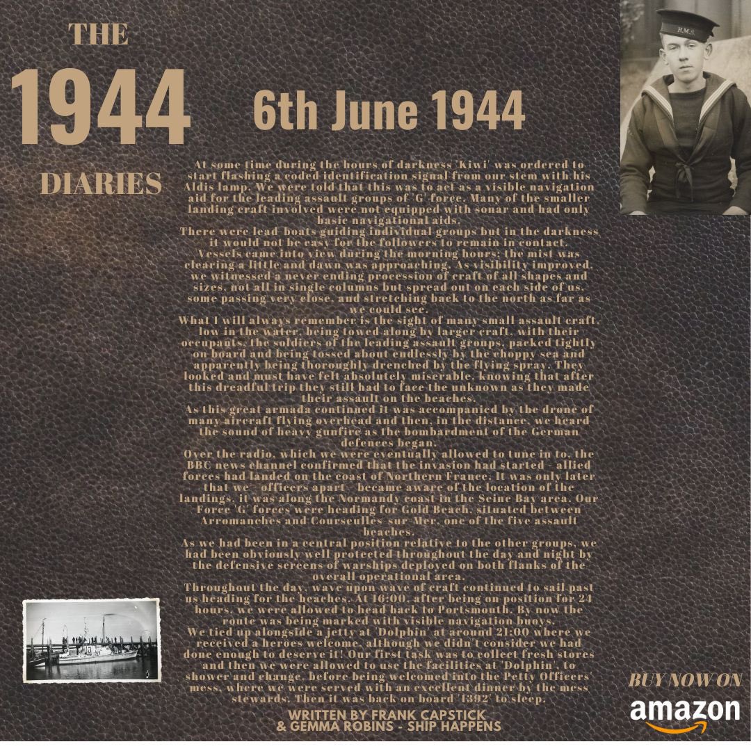 80 years ago today. Young Frank Capstick’s diary tells the full story of what happened onboard ML1392 on D-Day
The 1944 diaries is available to purchase on Amazon, and all proceeds go to saving ML1392, Lest we forget 
#dday #history #WW2 #royalnavy  #ww2history #ML1392  #dday80
