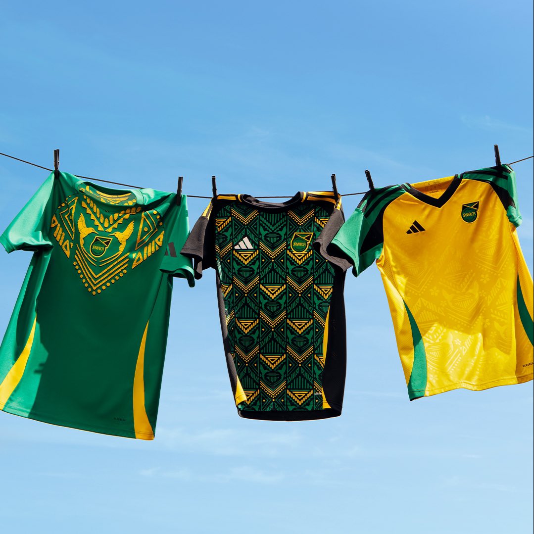 adidasfootball's tweet image. reggae roots  🌸 🇯🇲
 
introducing the 24/25 Jamaica home and away kits, and the pre-match jersey 🪶 

available now 👉 adidas.com/jamaica