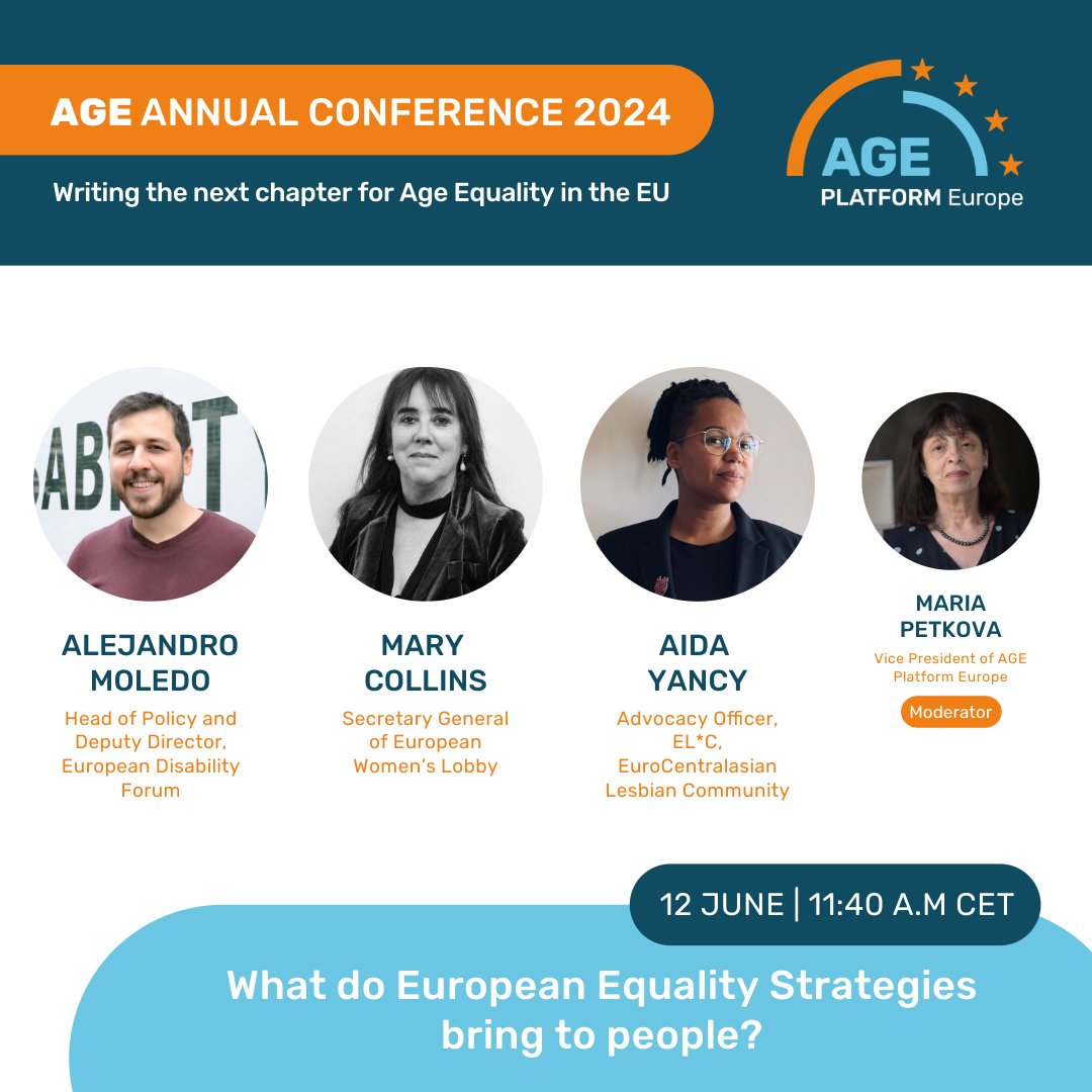 AGE_PlatformEU's tweet photo. #AGEConf23: "What do European Equality Strategies bring to people?"
Panel with:
🟡 @alexmoledo, Deputy Director @MyEDF
🟡 Mary Collins, Sec. Gen @EuropeanWomen
🟡 Aida Yancy, @EuroLesbianCon
- Moderated by Maria Petkova, Vice Pres. AGE
📝https://t.co/m8WuyoTmLT
#AgeingEqual https://t.co/6vlfk9RnL9