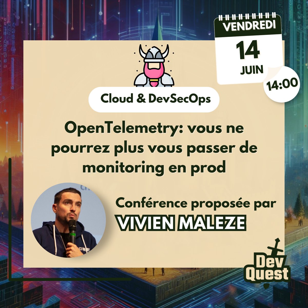 DevQuestNiort's tweet photo. 📣 Le 14 juin à 14h, on discute monitoring d'architecture avec @vmaleze !

Vivien, architecte technique, vous présentera les enjeux et les bonnes pratiques pour monitorer votre production à travers son expérience et des exemples concrets ! 😉

#tech https://t.co/fRavCVzGjK