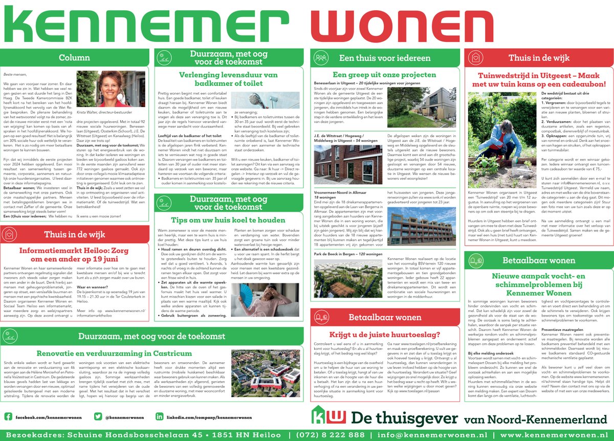Deze week verschijnt de informatiepagina weer in de lokale huis-aan-huis-bladen. Met deze keer aandacht voor een tuinwedstrijd in Uitgeest, verduurzaming in Castricum, informatiemarkt in Heiloo en meer! kennemerwonen.nl/media/3330/ken… #Alkmaar #Bergen #Uitgeest #Castricum #Heiloo