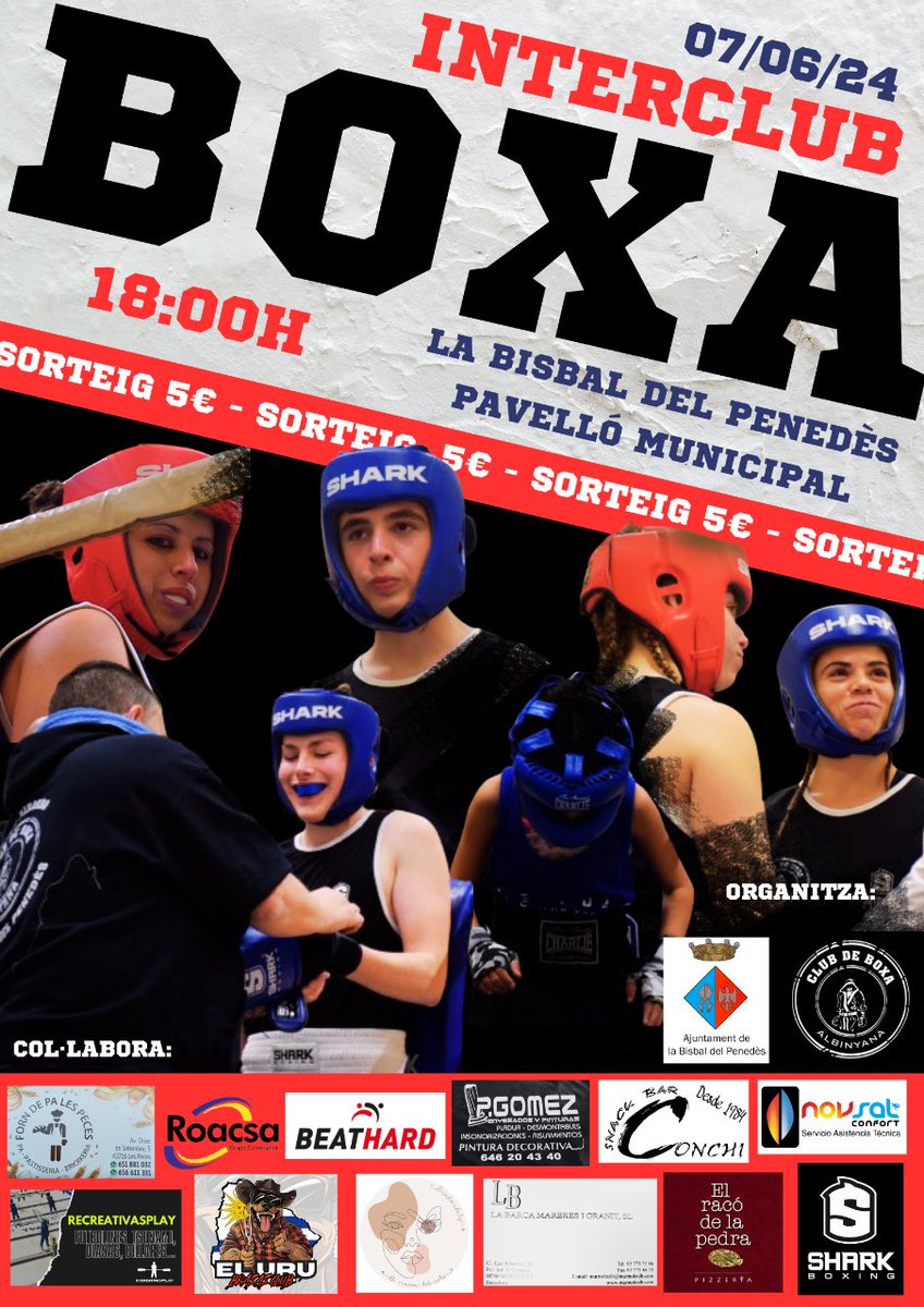 BisbalPenedes's tweet photo. ESPORTS | 📣Demà divendres 7 de juny, a les 18h, el Pavelló Esportiu Municipal acollirà l'interclub de boxa organitzat des del Club de Boxa Albinyana de #LaBisbalDelPenedès i la Regidoria d'Esports. #BaixPenedès #Penedès #Boxa #Boxeo https://t.co/WSXCUVGgVf