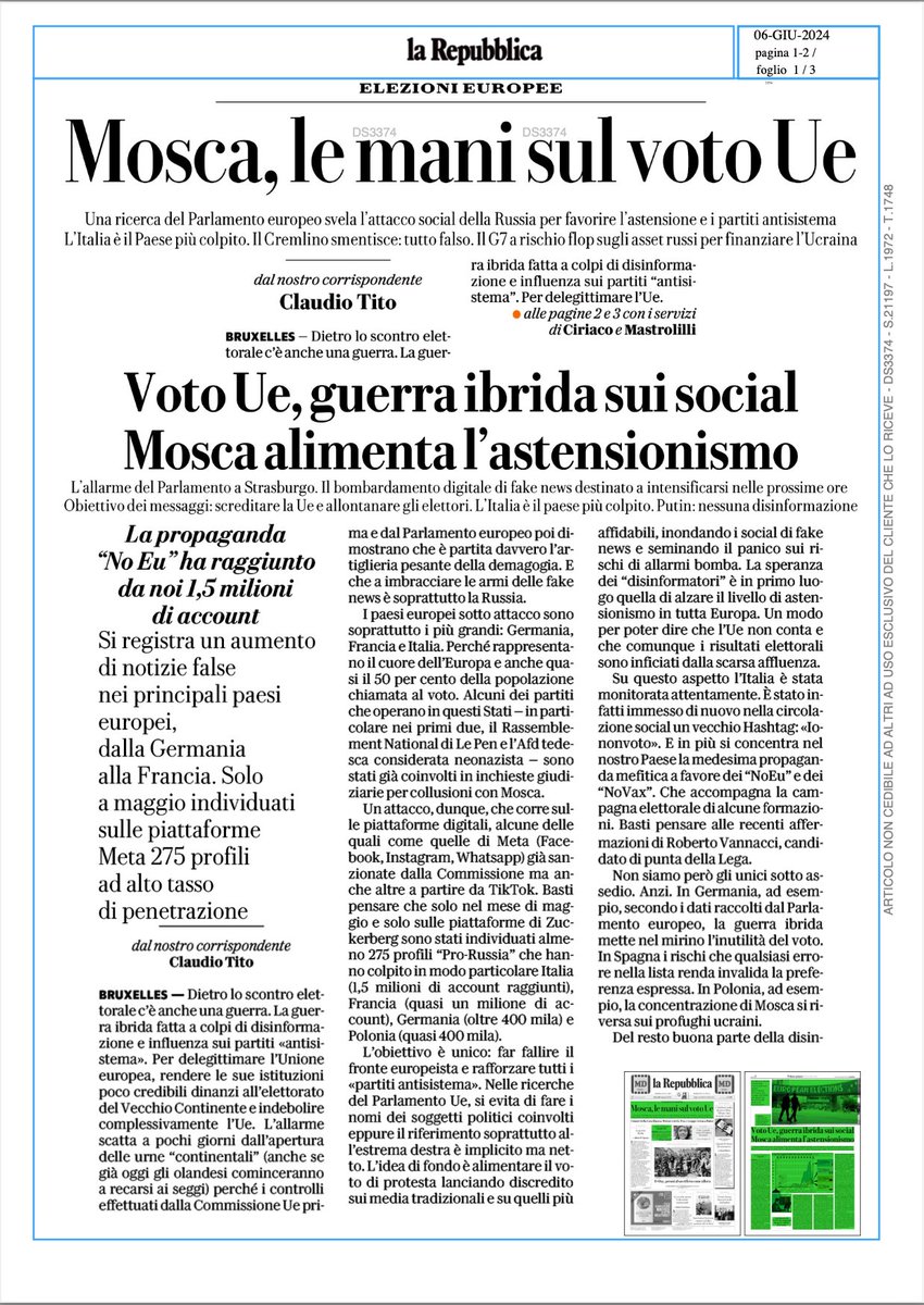 asantangelo's tweet image. La sovranità del Paese si afferma smascherando e bloccandole fonti di fake sui social. Sono più che sufficienti i putiniani di casa