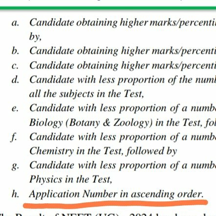 Vivekpandey21's tweet photo. Criteria no h. wasn't in Information Bulletin. They inserted this criteria after exam.

Rank determined by form submission timing: unfair ? Late form penalizing poor/rural candidates. ?

#NEET_परीक्षा_परिणाम #NEET #NEETfraud #Neet_paper_रद्द_करो https://t.co/WBGQ1lgcF6