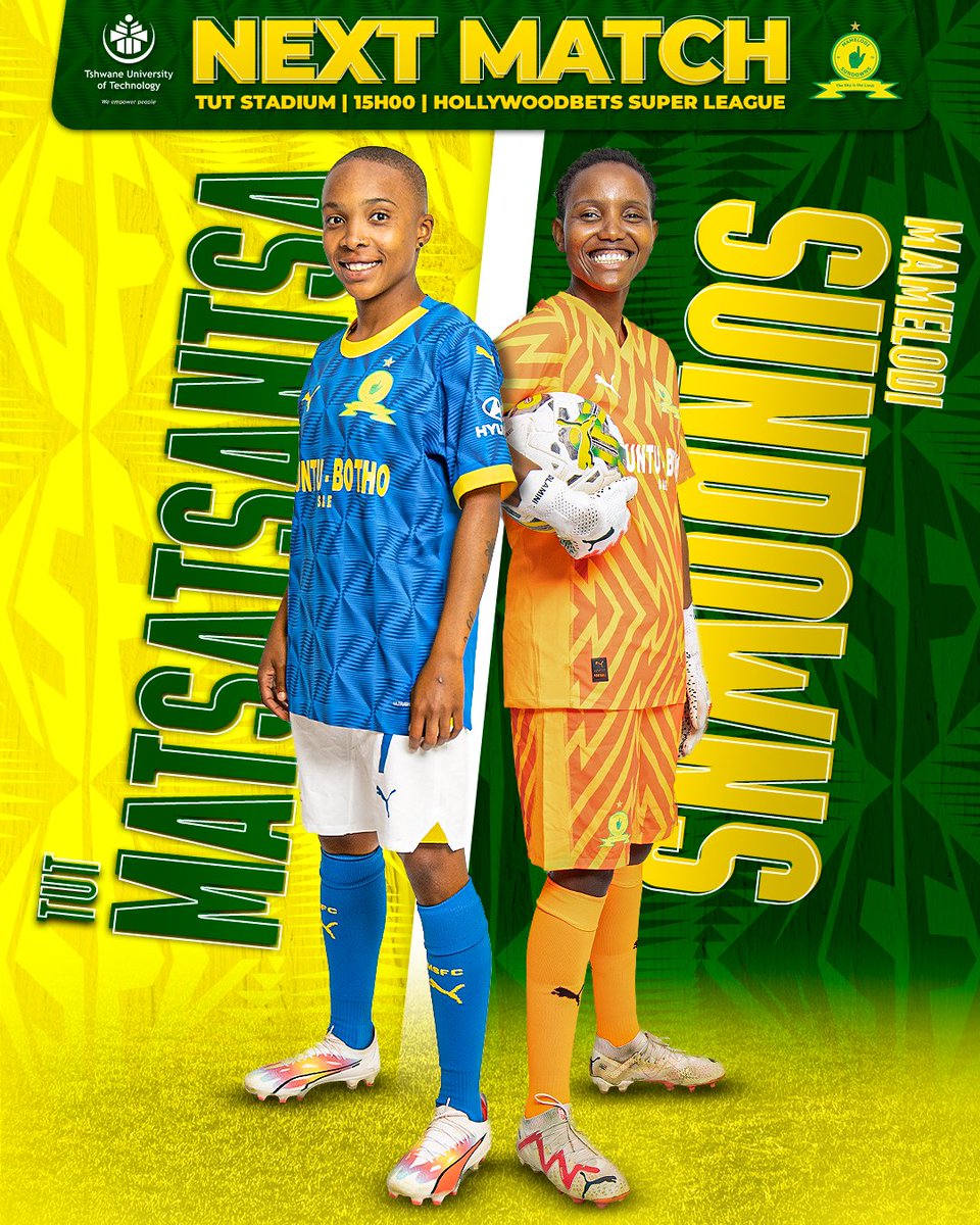 It's the battle for the Capital! 👆

⚽ TUT Matsatsantsa vs Mamelodi Sundowns Ladies 
📅 8 June
⏰ 15H00 (CAT)
🏟 TUT Tshwane Stadium
📺 No broadcast 
🏆 Hollywoodbets Super League

📲 #SundownsLadies #HWBSL
