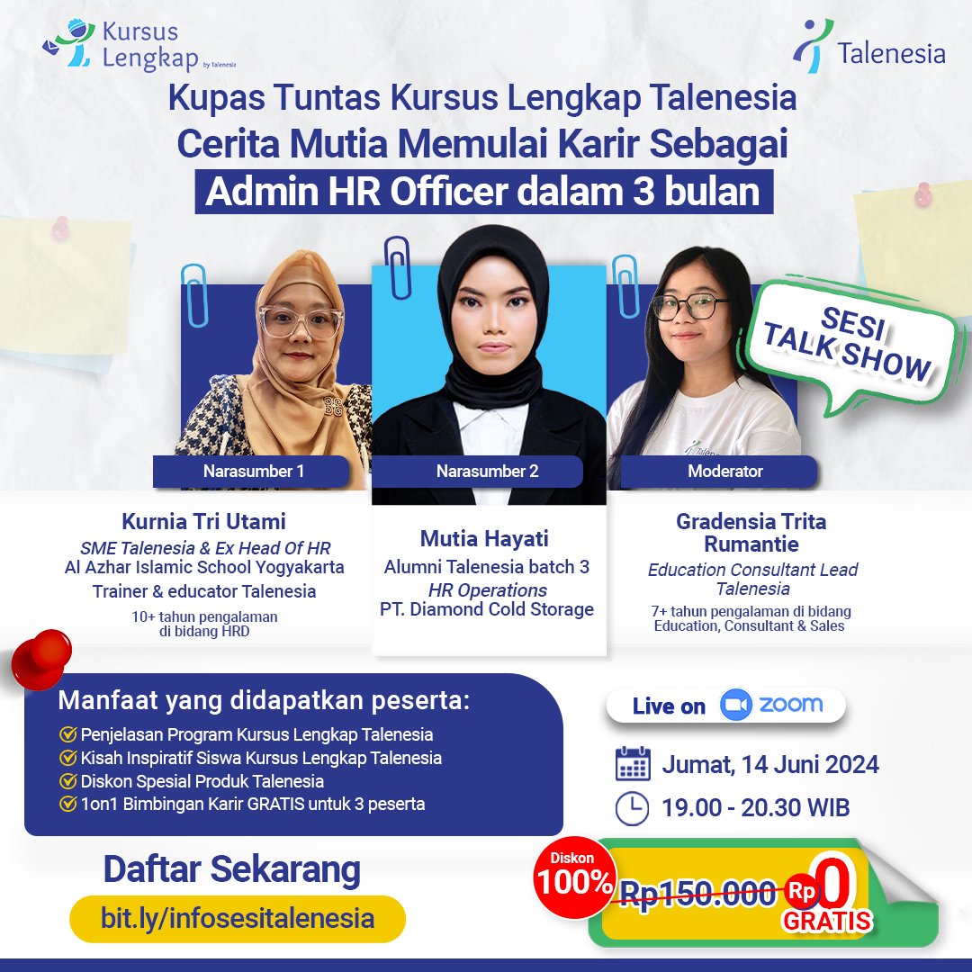 talenesia_'s tweet image. Siap jadi HR dalam 3 bulan: Emang Bisa? Yuk temuin jawabannya lewat event gratis kita!

#eventgratis #webinargratis #seminargratis #talenesia #beranimulai