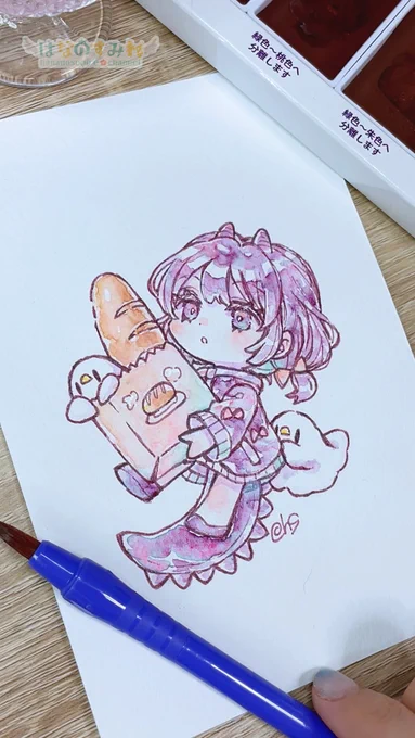本日のショート動画アップ!『かいぶつちゃんの朝ごはんは??』【透明水彩メイキング】▷誰にも見つからないように夜のお散歩中けれどおいしそうな匂いには惹かれてしまうバレなかったかなぁ??#すみれのアとり絵 #アナログイラスト 