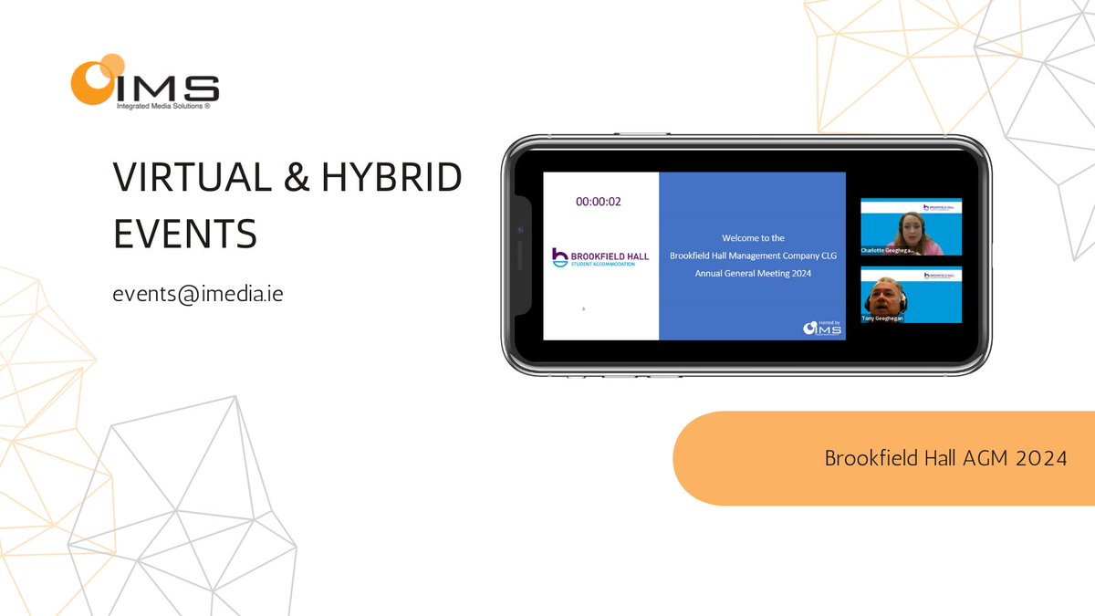 Contact us today to host your AGM!

Our team is dedicated to revolutionising the future of AGMs by providing seamless virtual and hybrid event solutions, shareholder engagement capabilities and secure online voting. 

Schedule an enquiry call now: events@imedia.ie