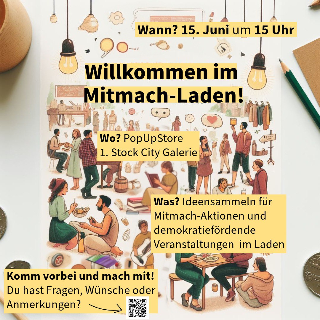 Als FollowUp des #Demoladens gibt es nun den #Mitmachladen im #SocialSciencePopUpStore: Samstag 15.06. 15 Uhr 1. Stock CityGalerie Siegen. Komm rein, bring Dich ein! Gemeinsam Aktionen planen&amp;durchführen. Du hast eine Idee o. einfach Lust auf gute Gesellschaft? Komm vorbei!