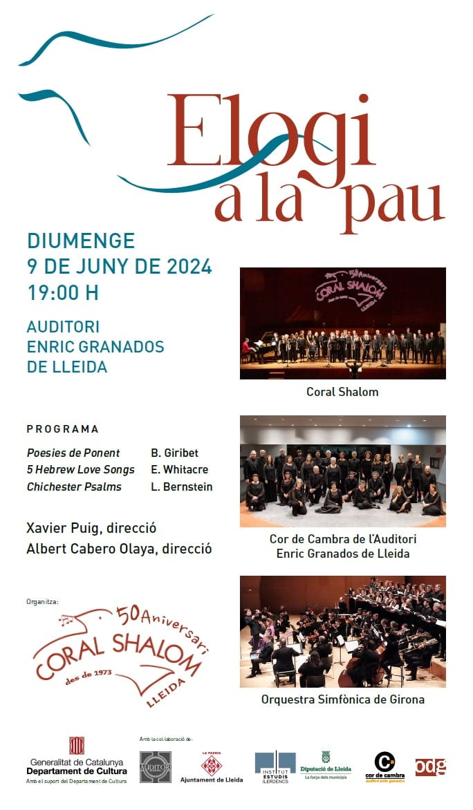 Jordi Prenafeta (@jordiprenafeta) on Twitter photo Diumenge m'estrenen el poema #Paraulaviva dedicat a #JoanMaragall i musicat per a cor i orquestra per <a href="/BernatGiribet/">Bernat Giribet</a> dins la suite #PoesiesdeLleida. És el #concert del 50è aniversari de la <a href="/CoralShalomCat/">Coral Shalom</a> i es titula #Elogialapau! No te'l perdis!
Entrades:
auditorienricgranados.cat/.../elogi-de-l… Diumenge m'estrenen el poema #Paraulaviva dedicat a #JoanMaragall i musicat per a cor i orquestra per <a href="/BernatGiribet/">Bernat Giribet</a> dins la suite #PoesiesdeLleida. És el #concert del 50è aniversari de la <a href="/CoralShalomCat/">Coral Shalom</a> i es titula #Elogialapau! No te'l perdis!
Entrades:
auditorienricgranados.cat/.../elogi-de-l…