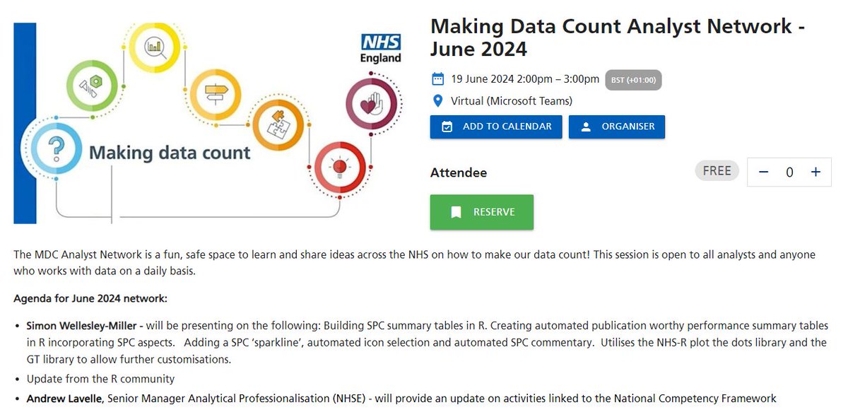 Calling all analysts out there - our next Making Data Count analyst network will take place on 19th June 14.00-15.00. Here are details and the registration link.  We would love to see you there 😃events.england.nhs.uk/events/mdc-ana…