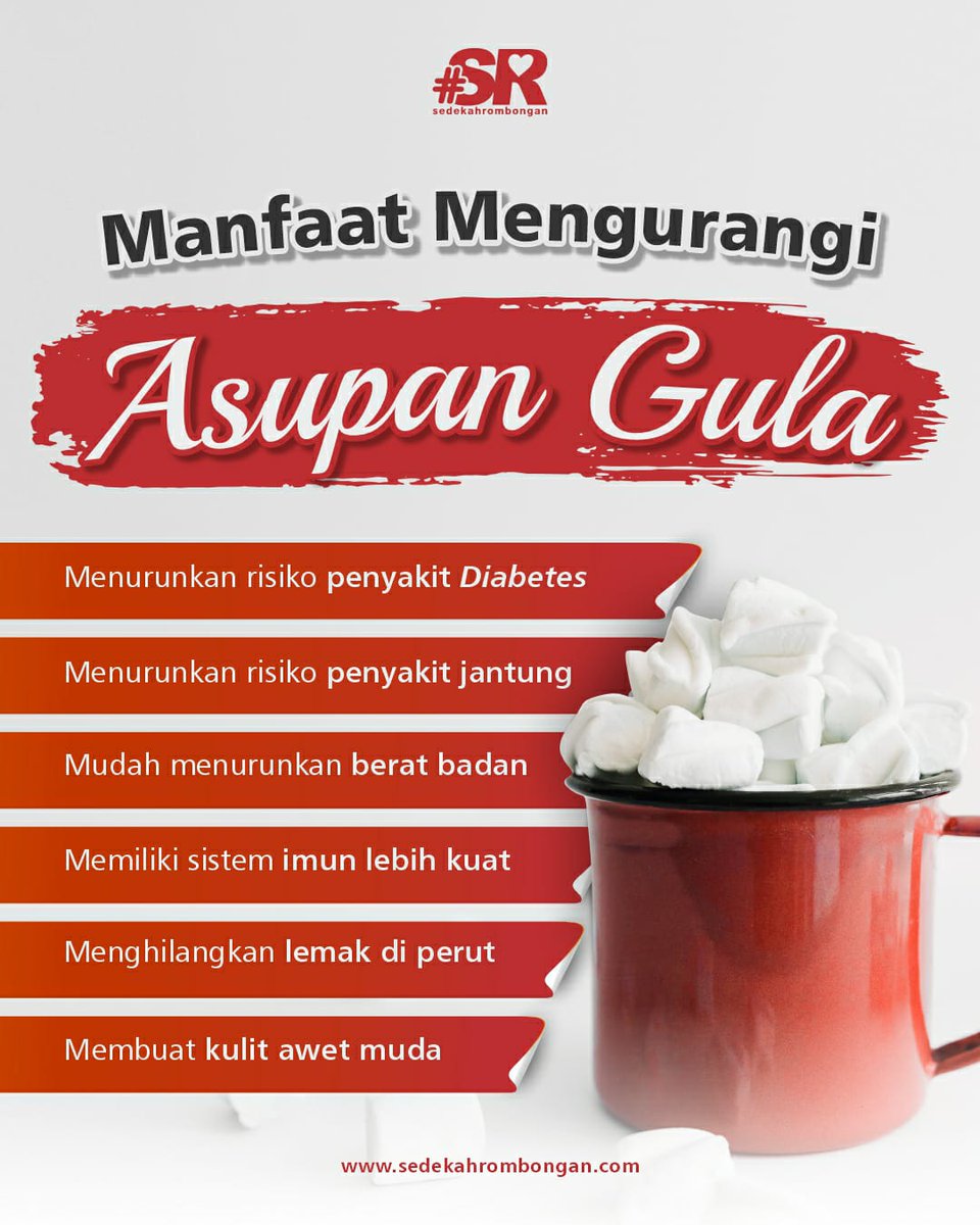 Sedekaholic, ada yang sudah mengurangi konsumsi gula? Ternyata, mengurangi konsumsi gula banyak manfaatnya lho 💪