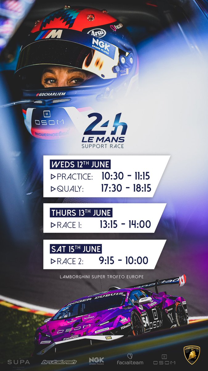 One week to go until we RACE AT LE MANS !! 🚀🇫🇷🏁

Here’s the schedule folks, tune in on the Lamborghini Squadra Corse YouTube -

📺📡 youtube.com/@lamborghinisq…

So excited right now ! 🤩
#LeMans