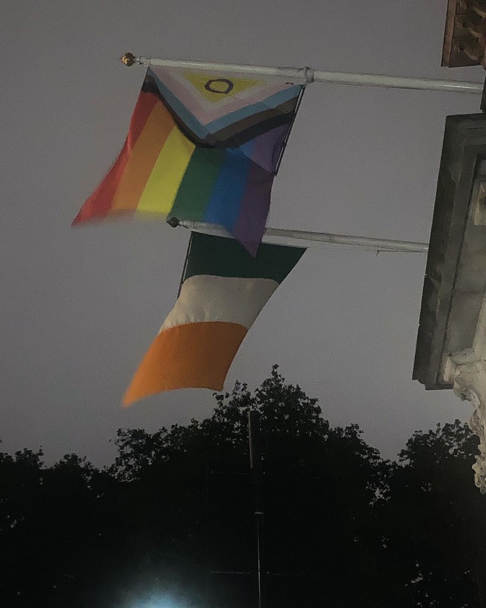 Amazing kickoff to #Pride month <a href="/IrelandEmbGB/">Embassy of Ireland</a> with the fab <a href="/LILGBT/">London Irish LGBT</a> Little did I think growing up #Queer in Cork I’d see these two flags flying together, we’ve come along way(with along way to go). For #Pridemonth let’s ALL be the most fabulous versions of ourselves. Spread the ❤️