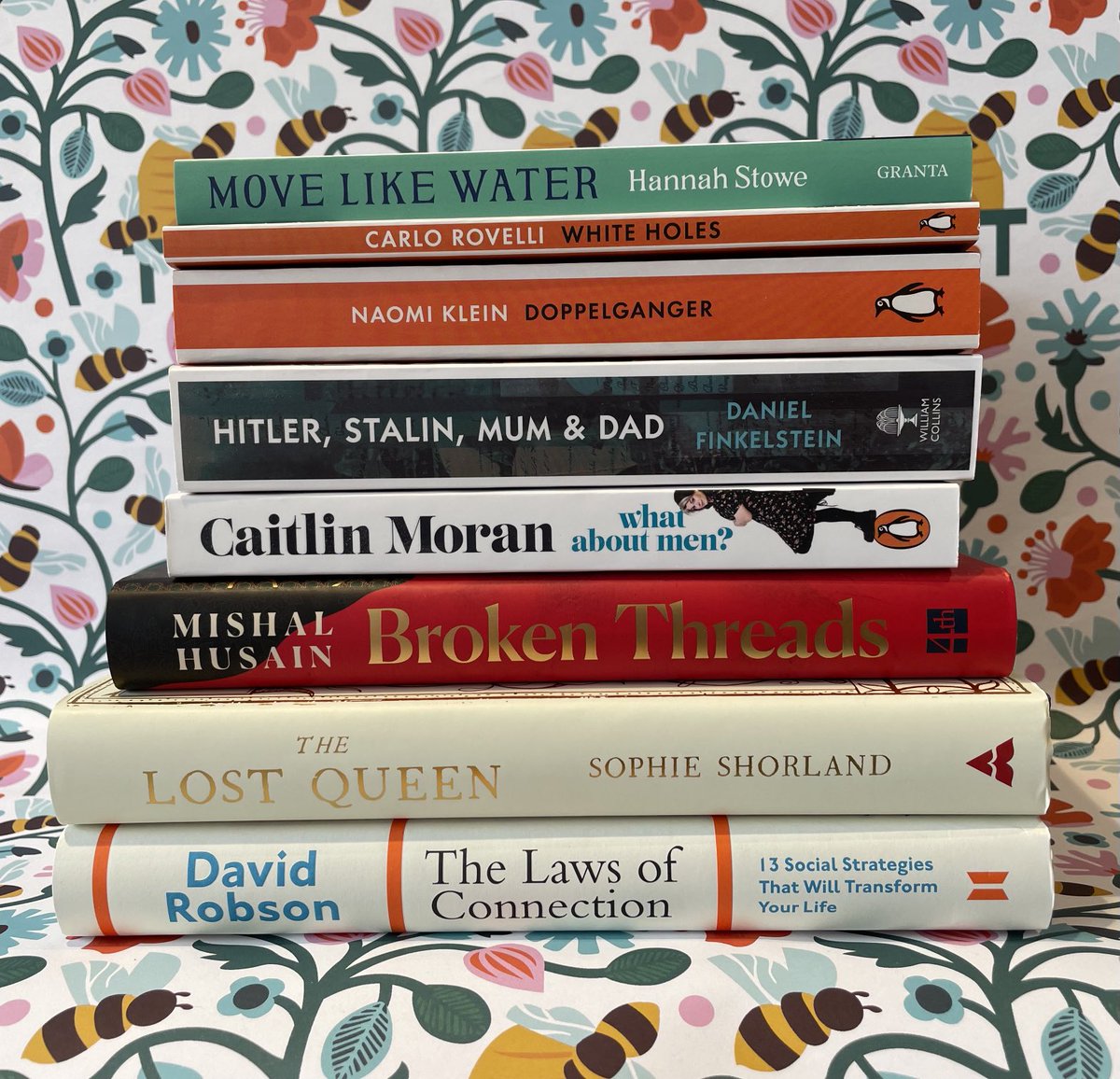 Some of our new titles from this week, backed by some of our lovely wrapping paper 🤣