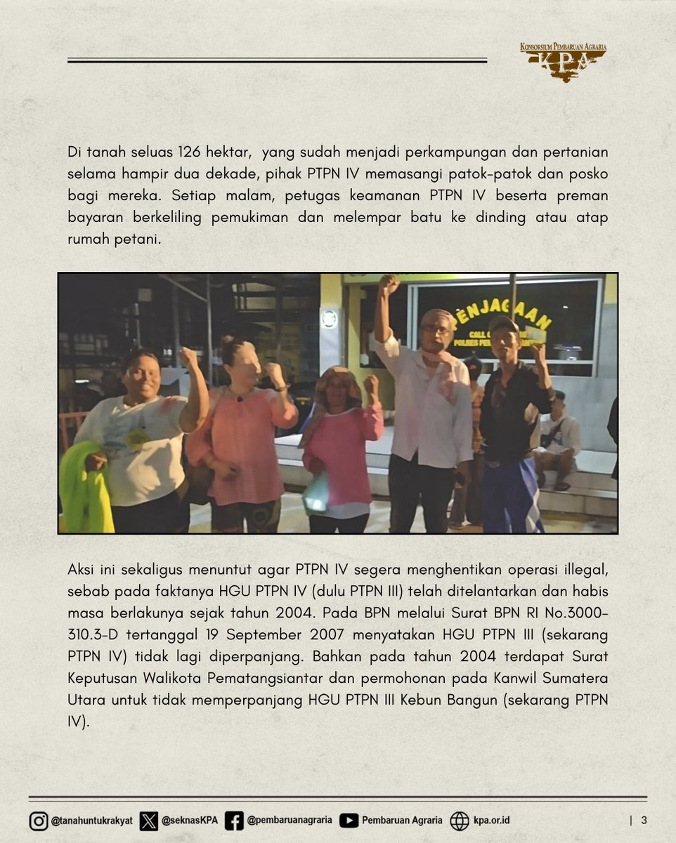SeknasKPA's tweet photo. Hentikan Penggusuran dan Kriminalisasi Petani Gurilla di Lokasi LPRA
#PTPNIII
#JalankanReformaAgrariaSejati #SelamatkanRAkyat #HentikanKriminalisasiPetani #PTPN #TanahUntukRakyat https://t.co/yNZrTNF86d